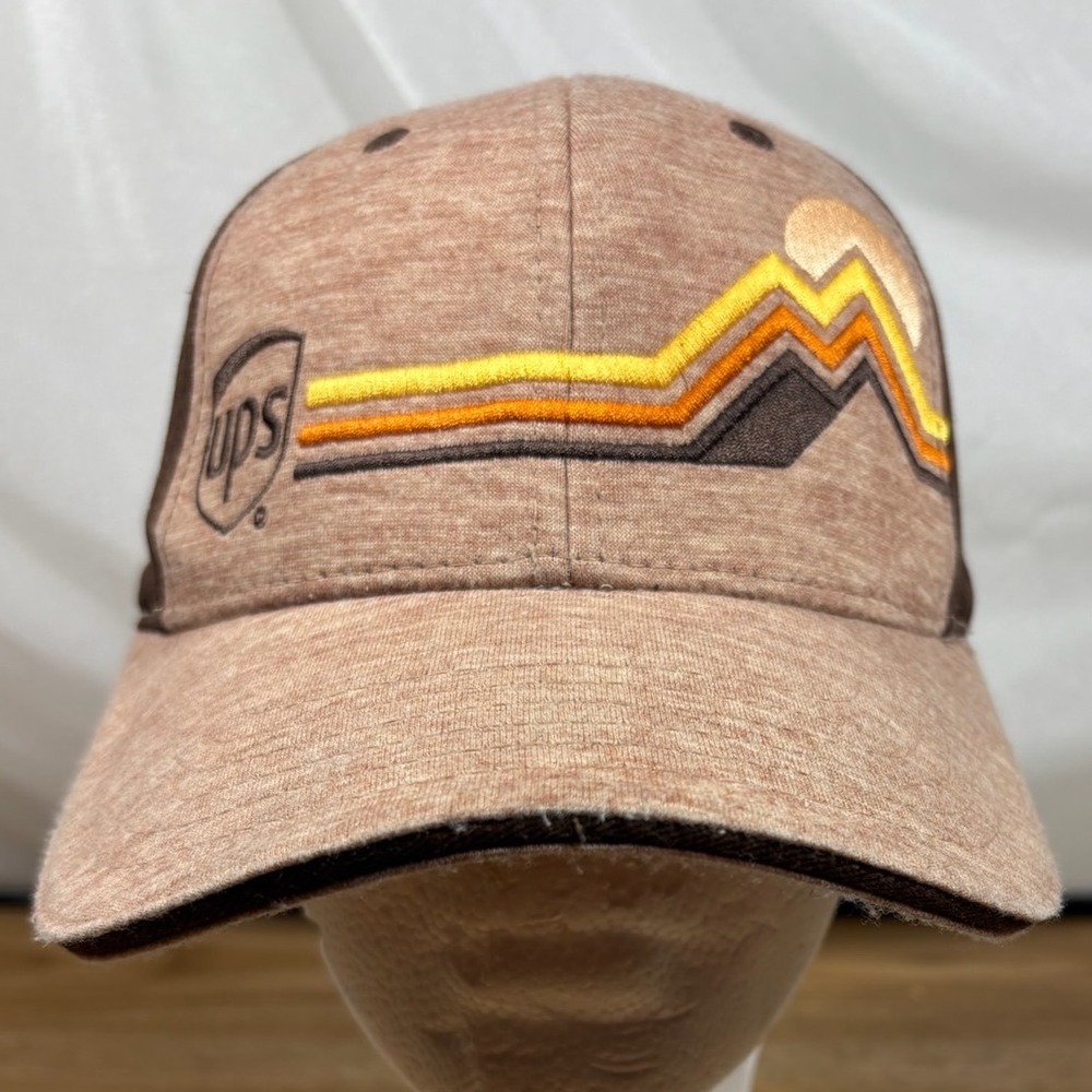 UPS Men Trucker Hat Brown Heathered Snapback Retro Mountain Sunrise OSFM